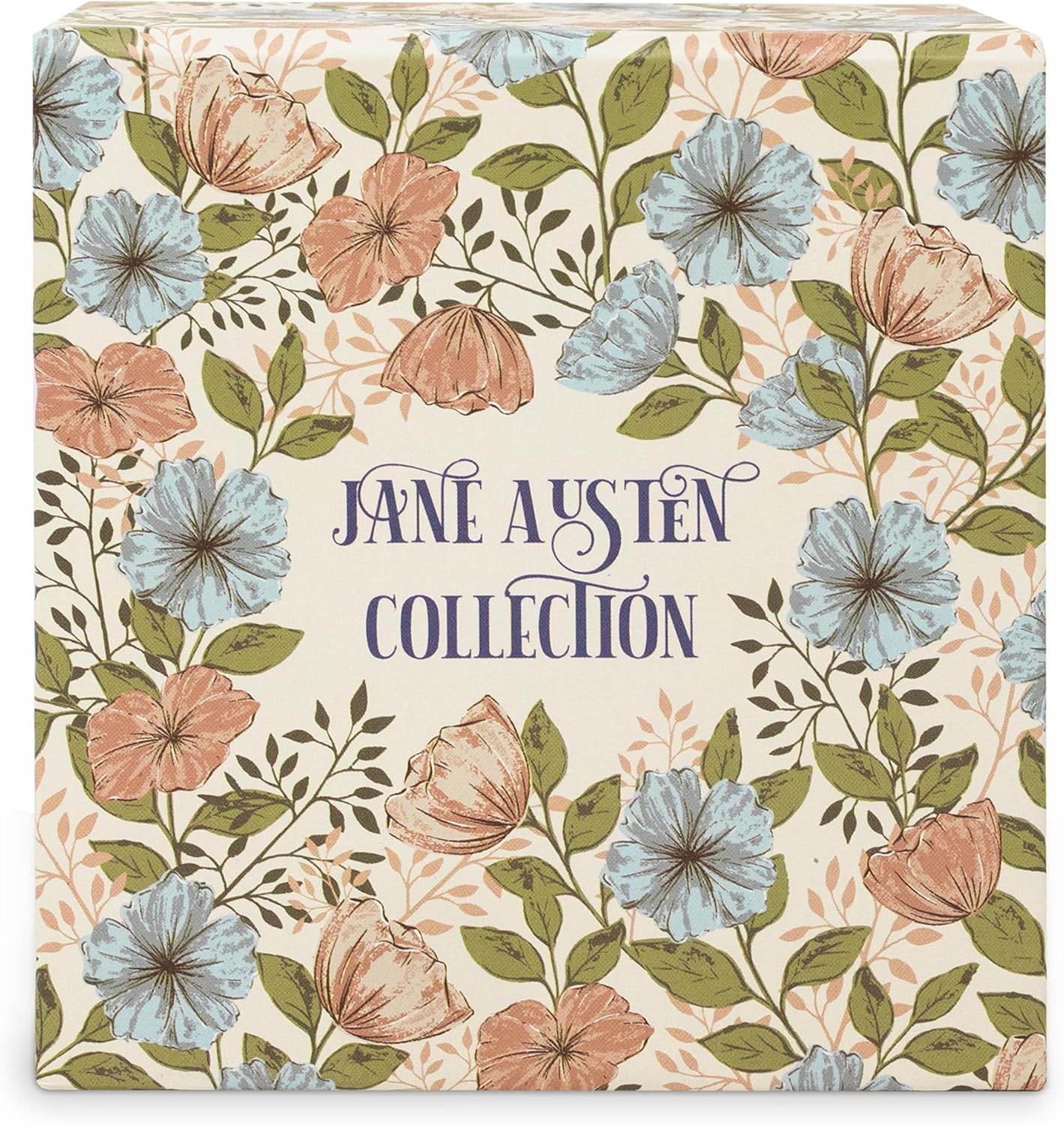 Steel Mill & Co Book Coaster Set of 4, Classic Wood & Cork Drink Coasters with Decorative Paper-Wrapped Storage Box for Aesthetic Coffee Table Decor for Book Lovers (Jane Austen)