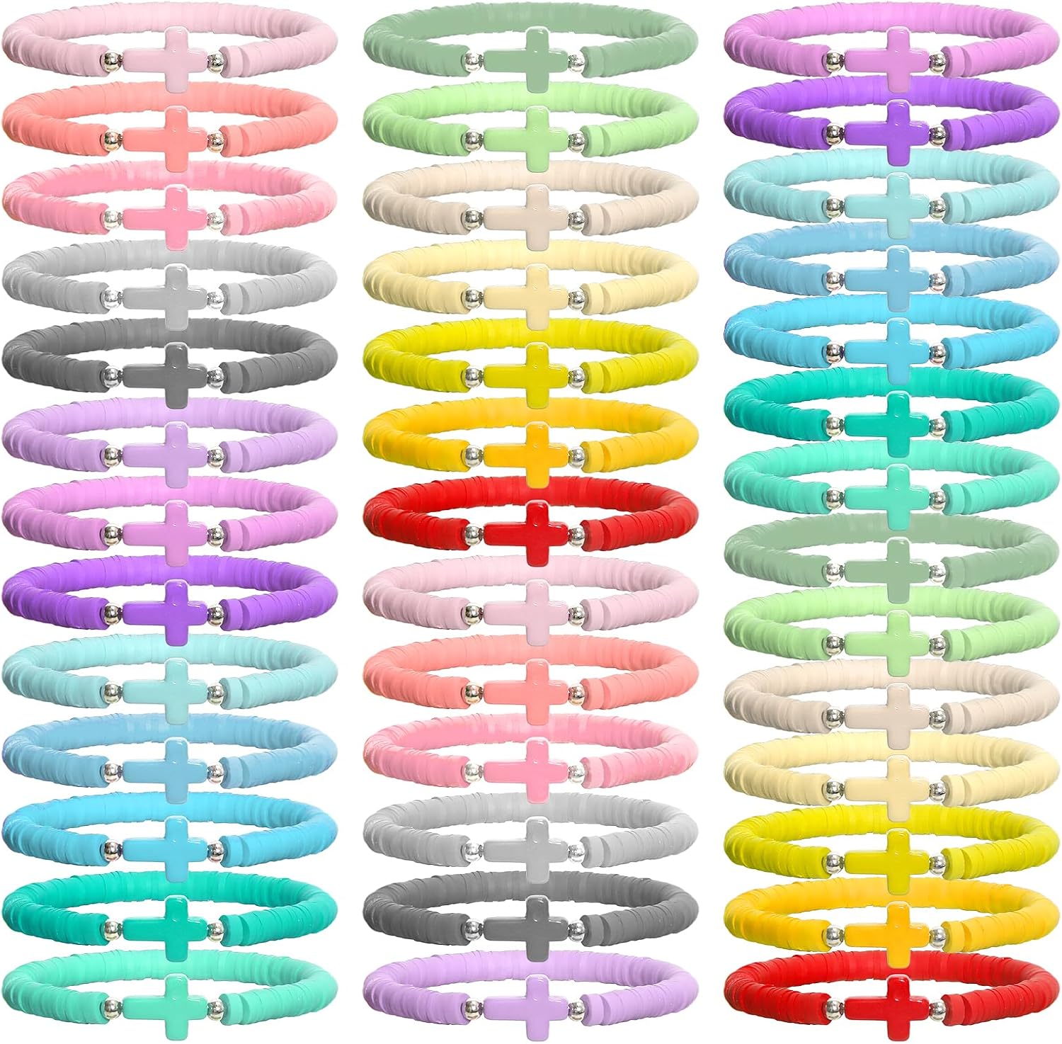 40 Pcs Jesus Loves You Bracelets for Women, Stretch Stackable Elastic Layering Christian Friendship Bracelet, Bible Verse Religious Jewelry for Women Xmas Gifts