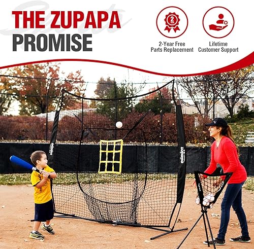 Miniatura 2 de Zupapa Combo de práctica de béisbol y sóftbol  Paquete de 12 camisetas de red de 7 x 7 pies  Juego de 12 pelotas de béisbol, zona de golpe vívido