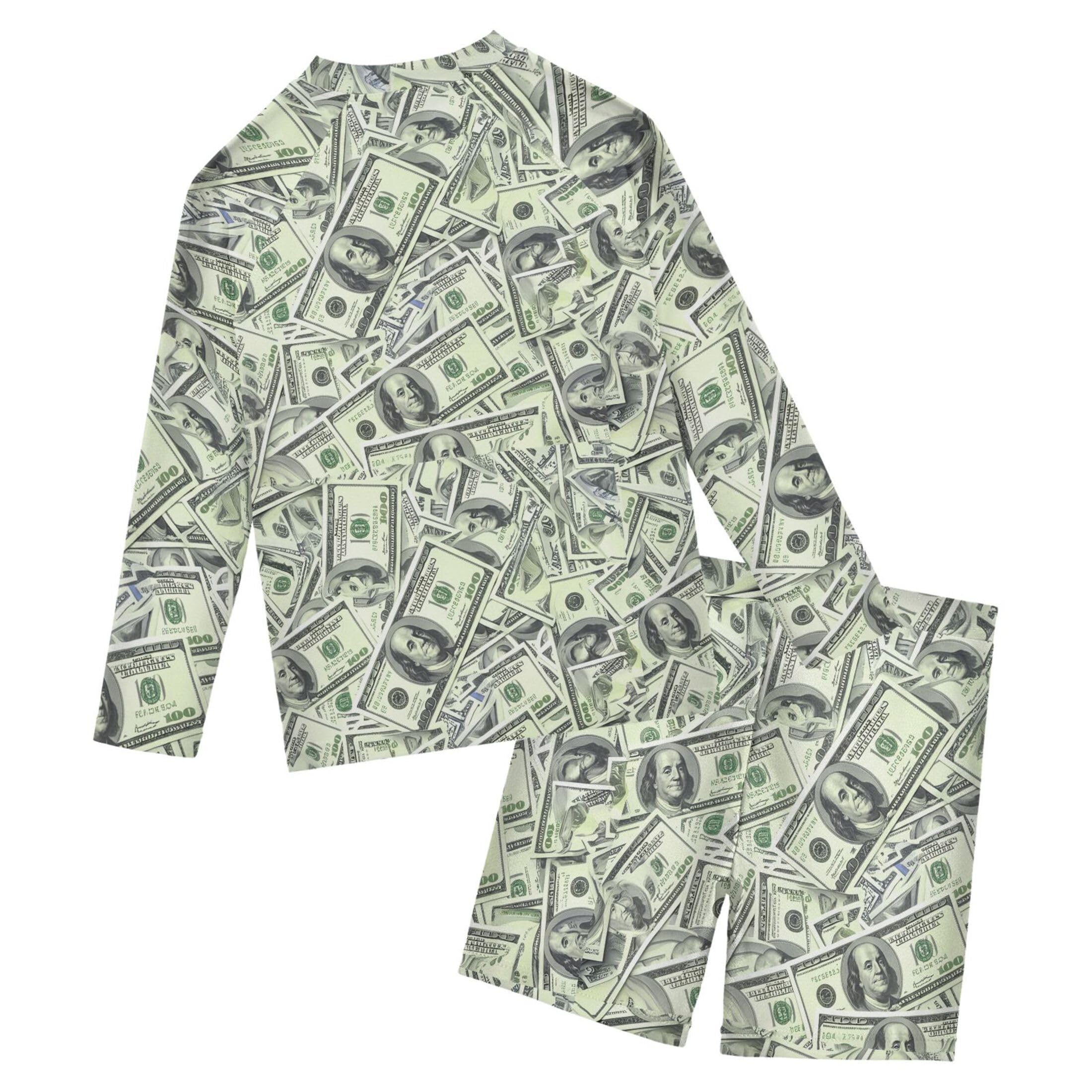 Paper Money Hundred Dollar Bills Baby Boys' Toddler Long Sleeved Rashguard Swim Bathing Suit Set B0405096