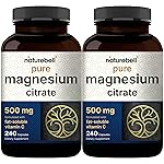 NatureBell 2 Pack Pure Magnesium Citrate 500mg, 480 Capsules | High-Purity Elemental Form | Non-GMO, Gluten-Free