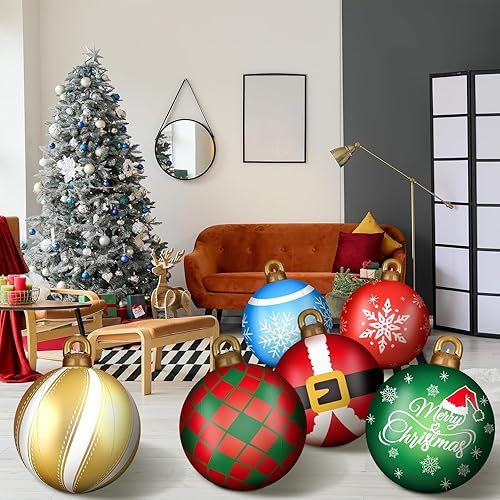Vista 10 de Jetec 32 Inch Giant PVC Inflatable Christmas Ball Ornaments Large Xmas Blow Ball Decorations Inflatables Outdoor Holiday Decorations Christmas Blow