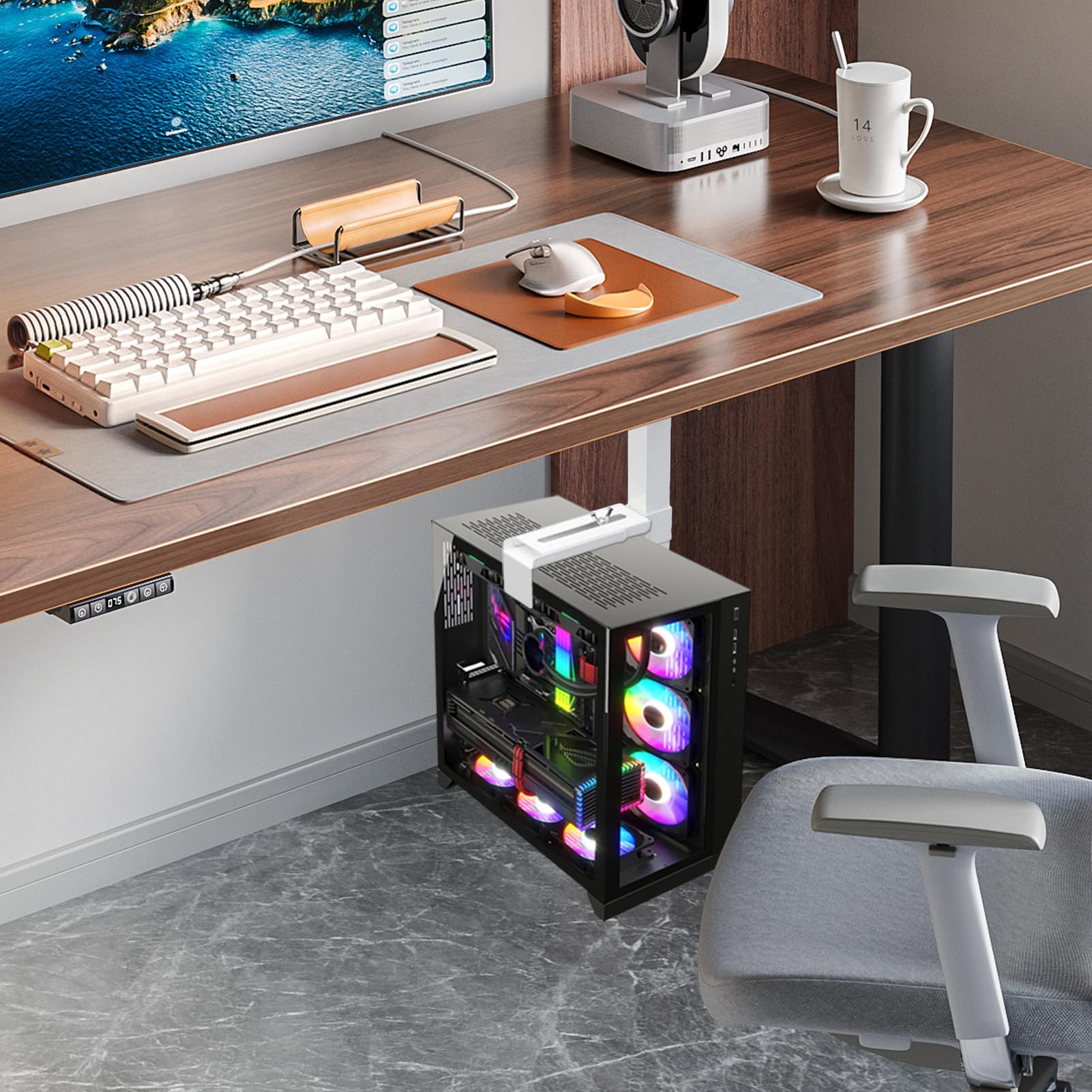 Monte Monte PC Monte en Pared - Procesador bajo Escritorio, Ordenador | Robusto | Ajustable a Altura Versátil, Ancho , Optimizador de Espacio Compacto para