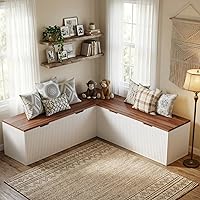 CASANOOKK L-Shaped Corner Bench with Cushion & 5 Hidden Storage Compartments - Kitchen Breakfast Nook, Entryway Seating (Brown)