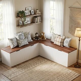 CASANOOKK L-Shaped Corner Bench with Cushion & 5 Hidden Storage Compartments - Kitchen Breakfast Nook, Entryway Seating (Brown)