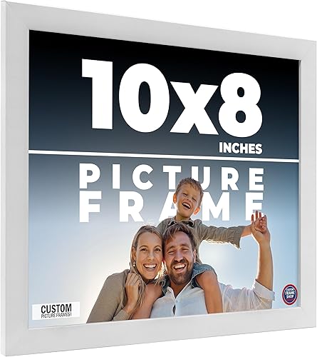 Marco de fotos blanco de mediados de siglo de 10 x 8 pulgadas, marco completo de madera con acrílico UV, respaldo de tablero de espuma y accesorios