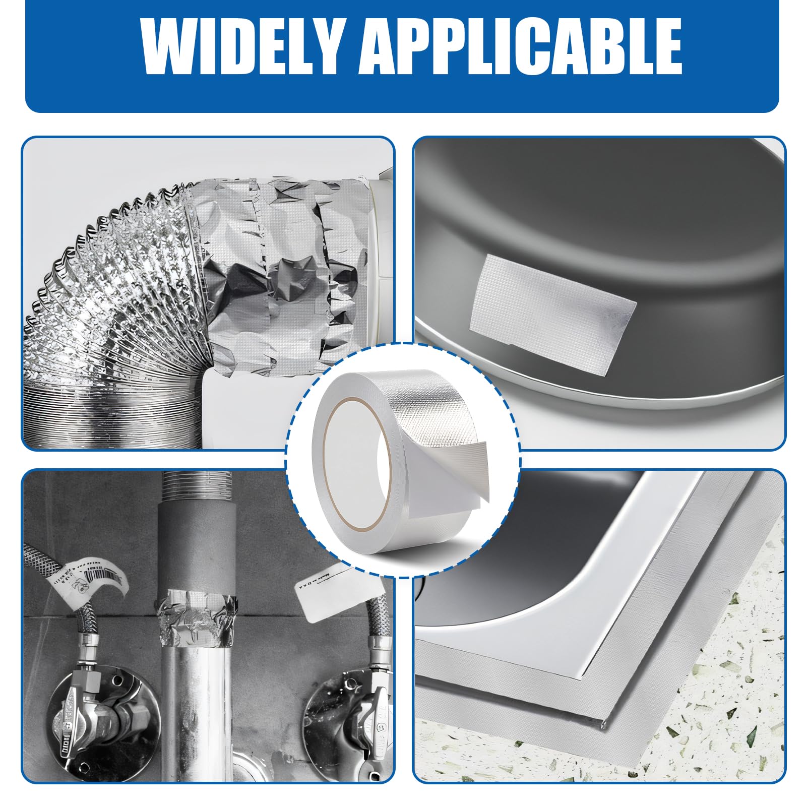 Cinta adhesiva de aluminio de 50 mm x 20 m para altas temperaturas, cinta de sellado metálica de aluminio, aislante y barrera de vapor para lavavajillas, encimeras y canalones