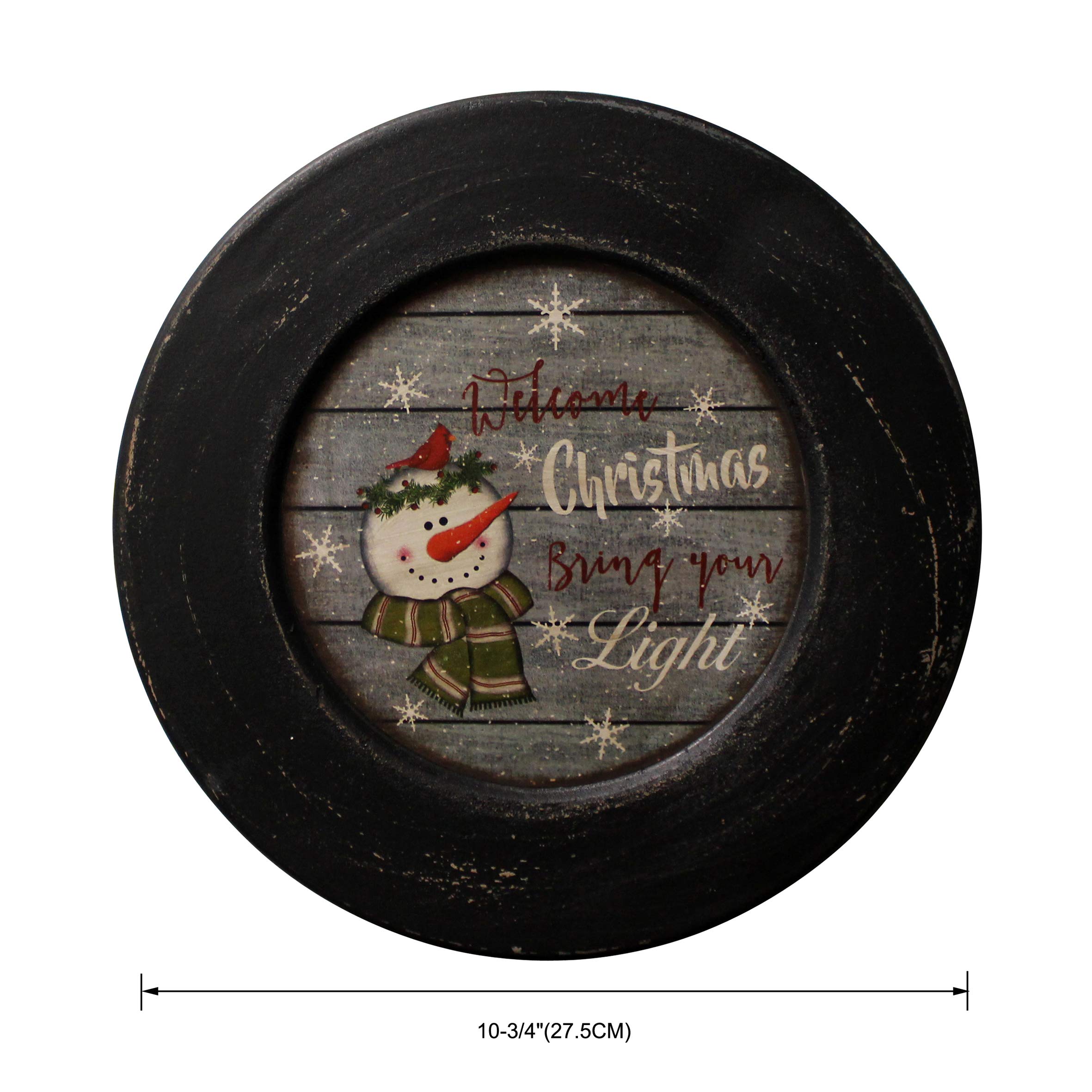 CVHOMEDECO. Assiette décorative rustique en bois avec bonhomme de neige - 26,4 cm