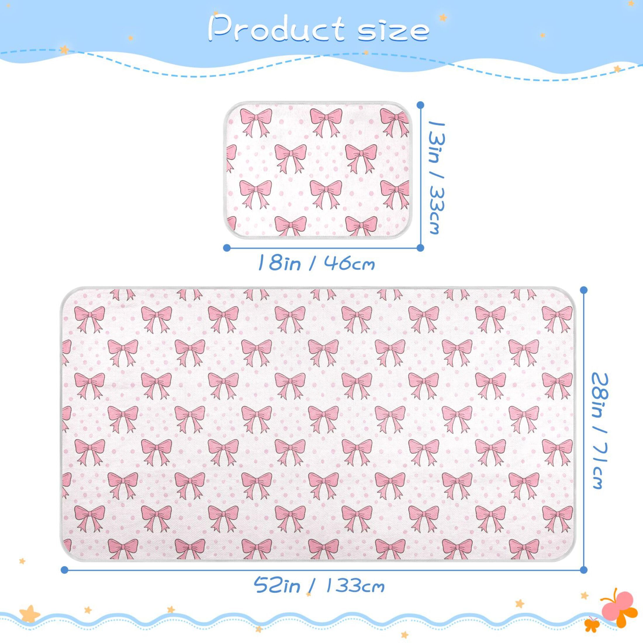 Takiito Pink Bows Baby Cooling Mattress Pad, Soft & Breathable Cooling Mat Keep Baby Cool in Summer 28x52 in, Nursery Essential