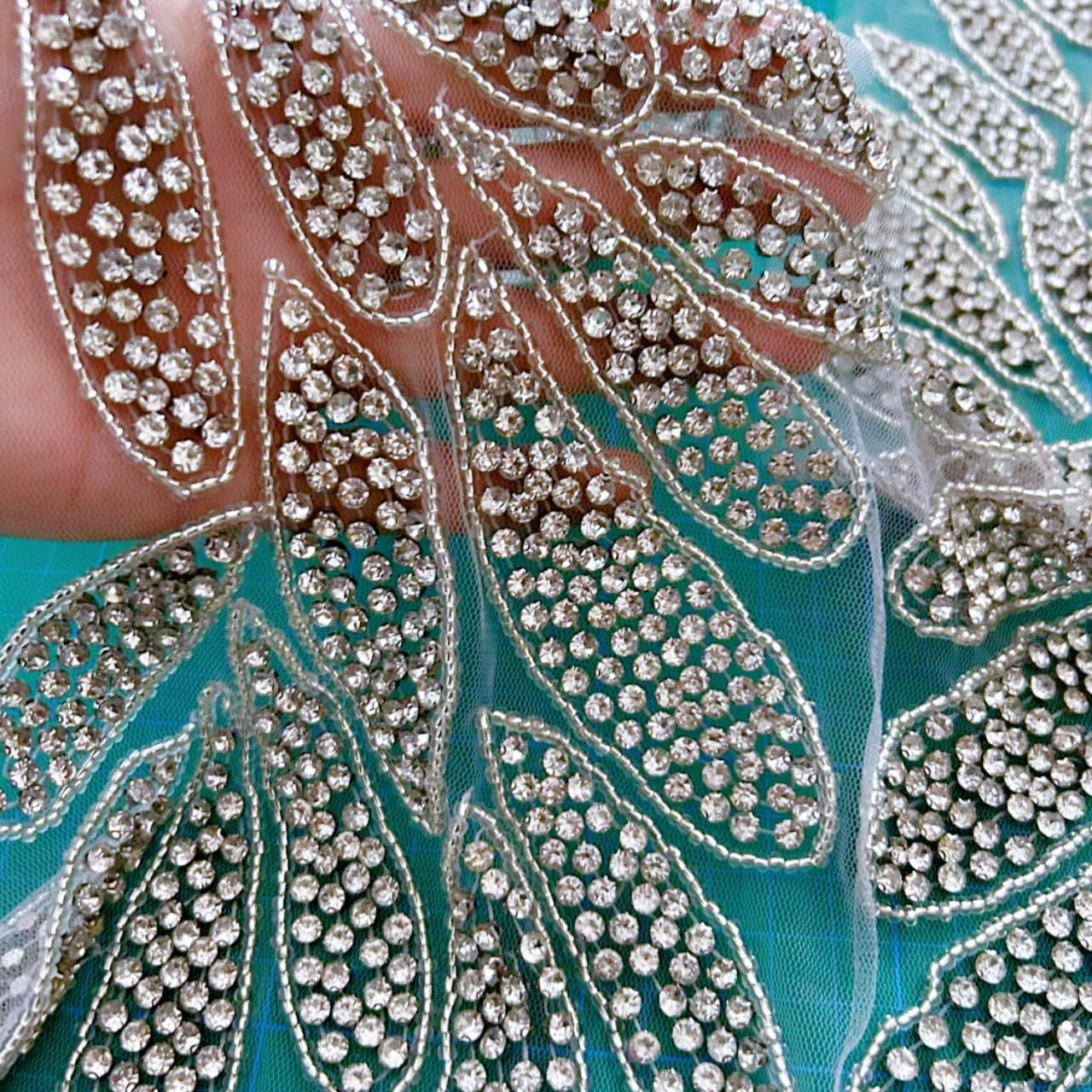 Hand Made Manual Sewing Patches Applique,Big Decorations with Glass Rhinestones Crystals Sew on for Wedding Prom Evening Clothes Gowns