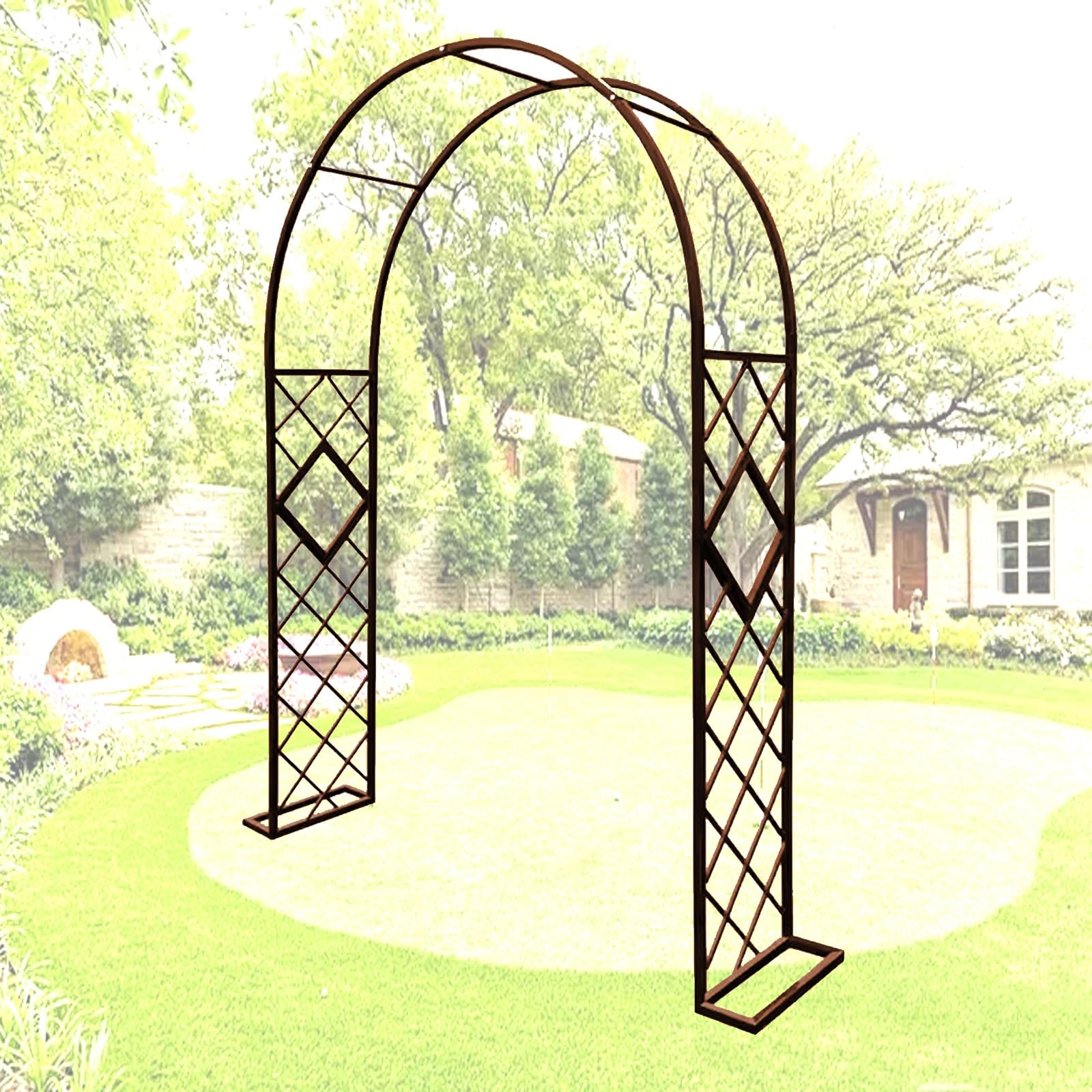 Traliccio ad arco da giardino per piante rampicanti, pergola in acciaio zincato resistente, con griglia diamantata, perfetta per matrimoni all'aperto, patio, decorazione in bronzo (554,7 x 100,1 cm)