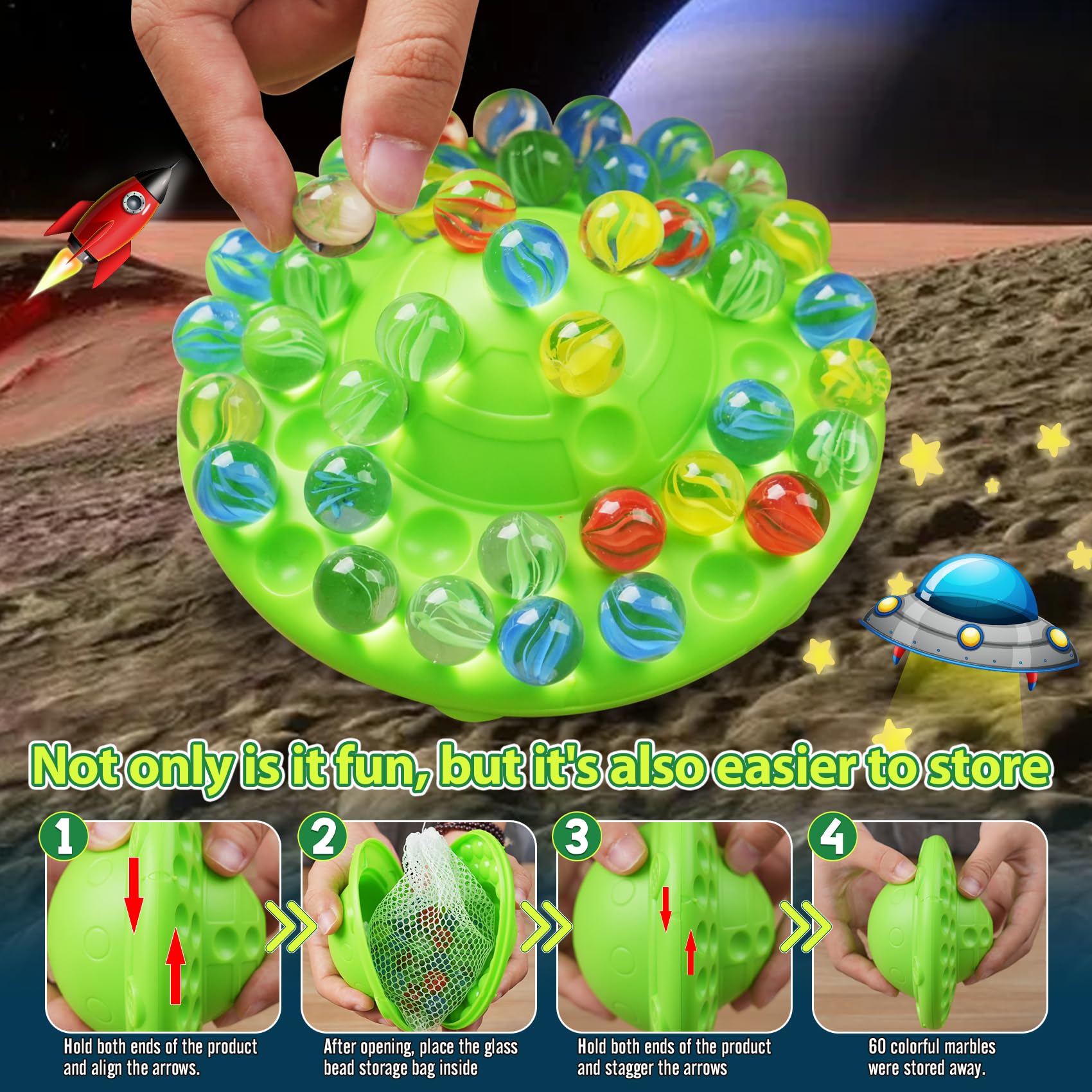 Juego de mármol y equilibrio para niños, 60 canicas de vidrio premium, juguete divertido de estrategia para 1-4 jugadores, listo para jugar fuera de la caja 8 años 3