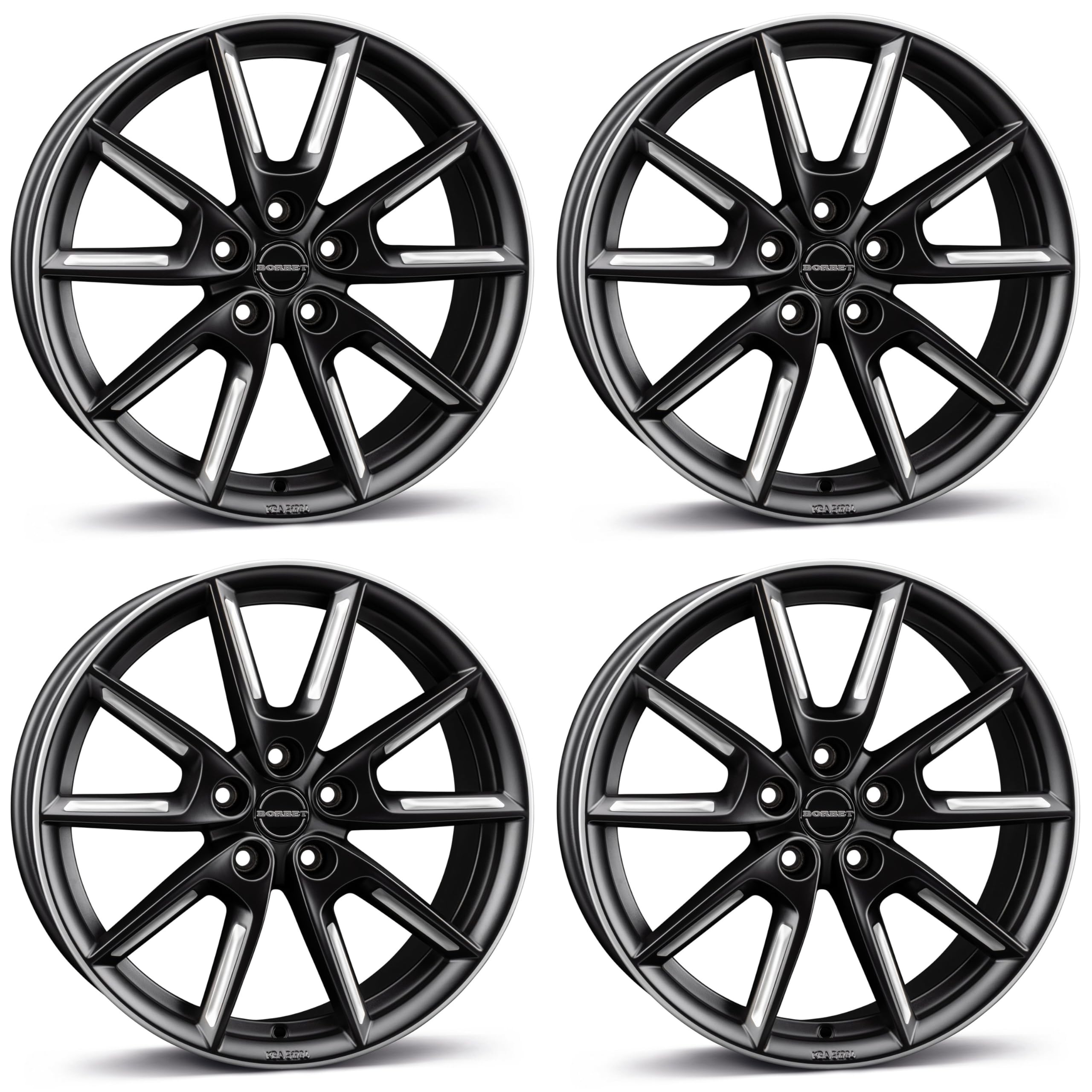 4x Borbet Felgen LX19 8.0x19 ET50 5x108 black matt silver spoke rim kompatibel mit Ford C-Max Edge Focus Galaxy Kuga Mondeo S-Max