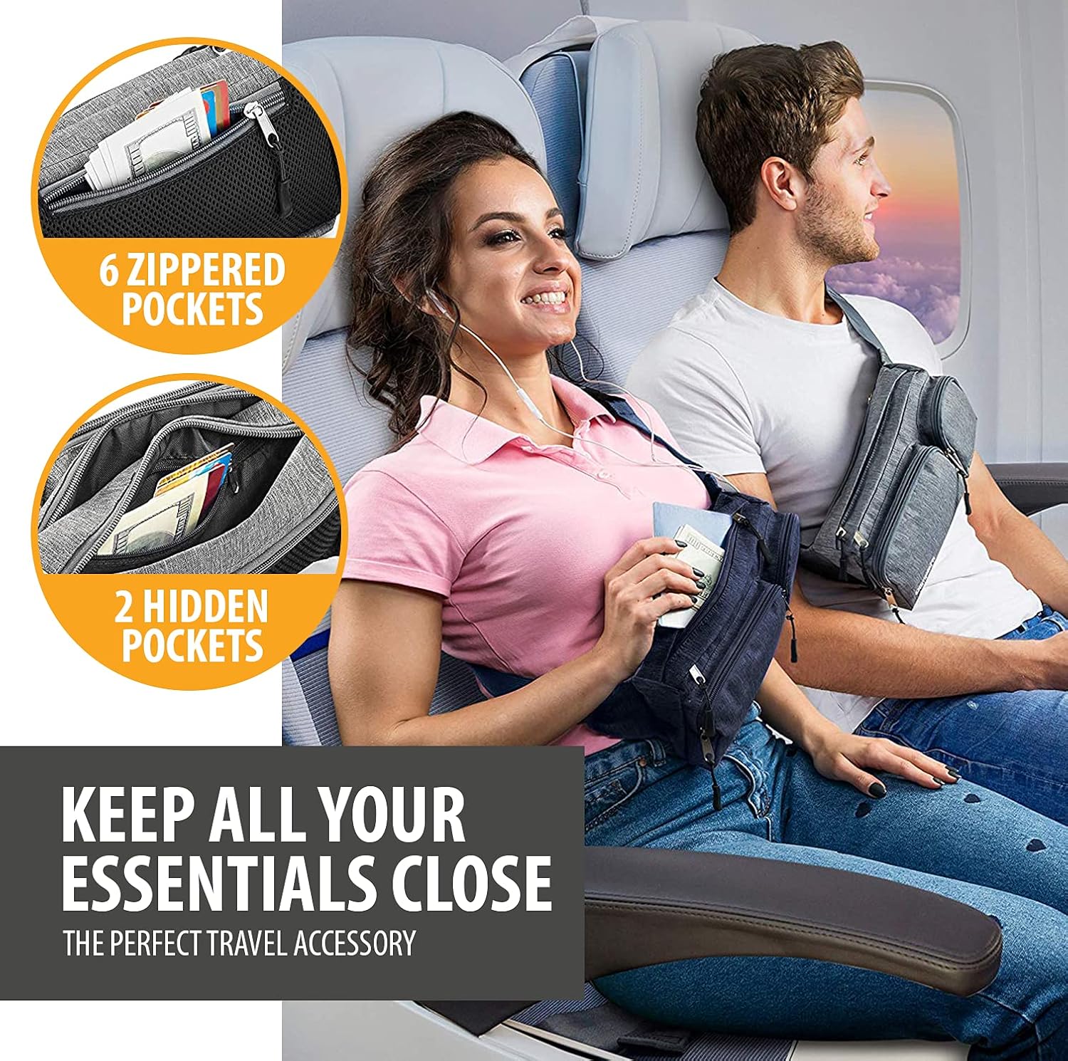 OlimpiaFit Fanny Pack for Women and Men - Waist Bag w/ 6 Anti-Theft Pockets & Plus Size Belt Extension - Water Resistant Travel Accessories - Black : Sports & Outdoors