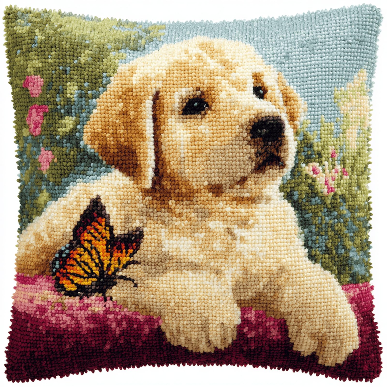 kitphoenix DIY Latch Hook Cushion Kit for Adults Puppy Butterfly
