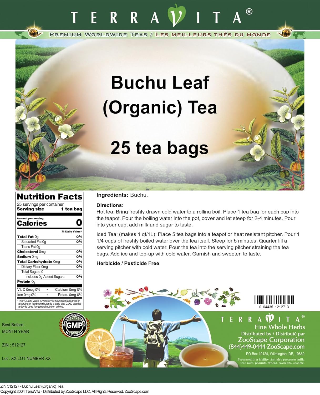 Buchu Leaf (Organic) Tea (25 tea bags, ZIN: 512127) - 3 Pack