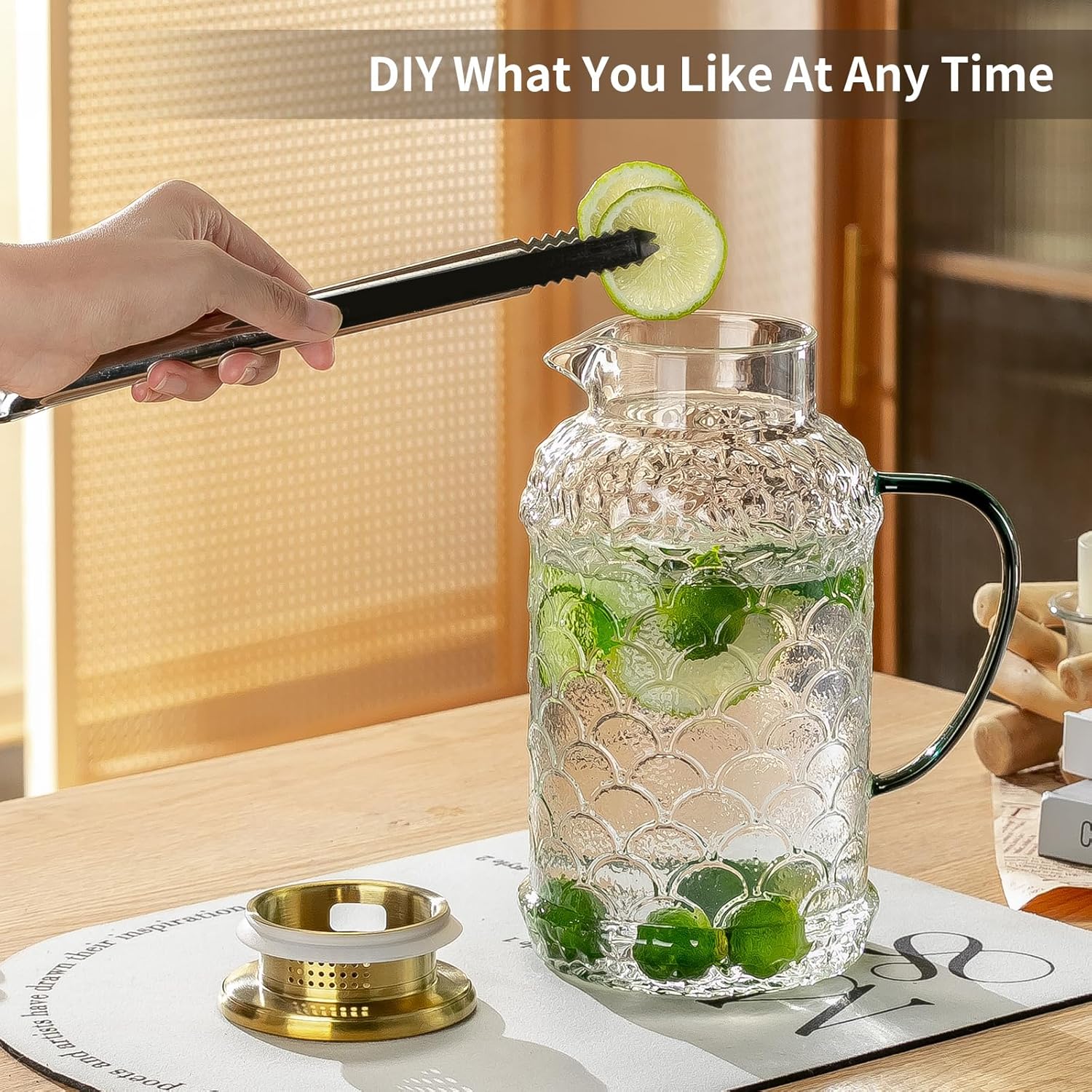 2 PACK Glass Pitcher with Lid,68 oz/2 Liter Fish Scale Design Water Pitcher,Clear Borosilicate Glass Water Carafe for Cold Brew, Coffee, Lemonade, Iced Tea,Heat Resistant Water Glass Jug - Image 7