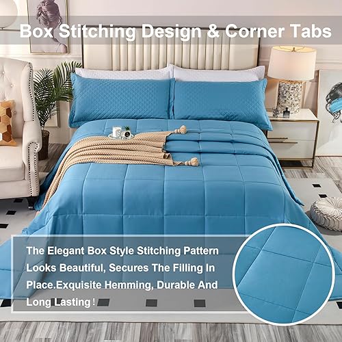 Miniatura 4 de Edredón extra grande de 128 x 120 pulgadas, edredón de 3 piezas ligero reversible de plumón alternativo para todas las estaciones con 8 pestañas en