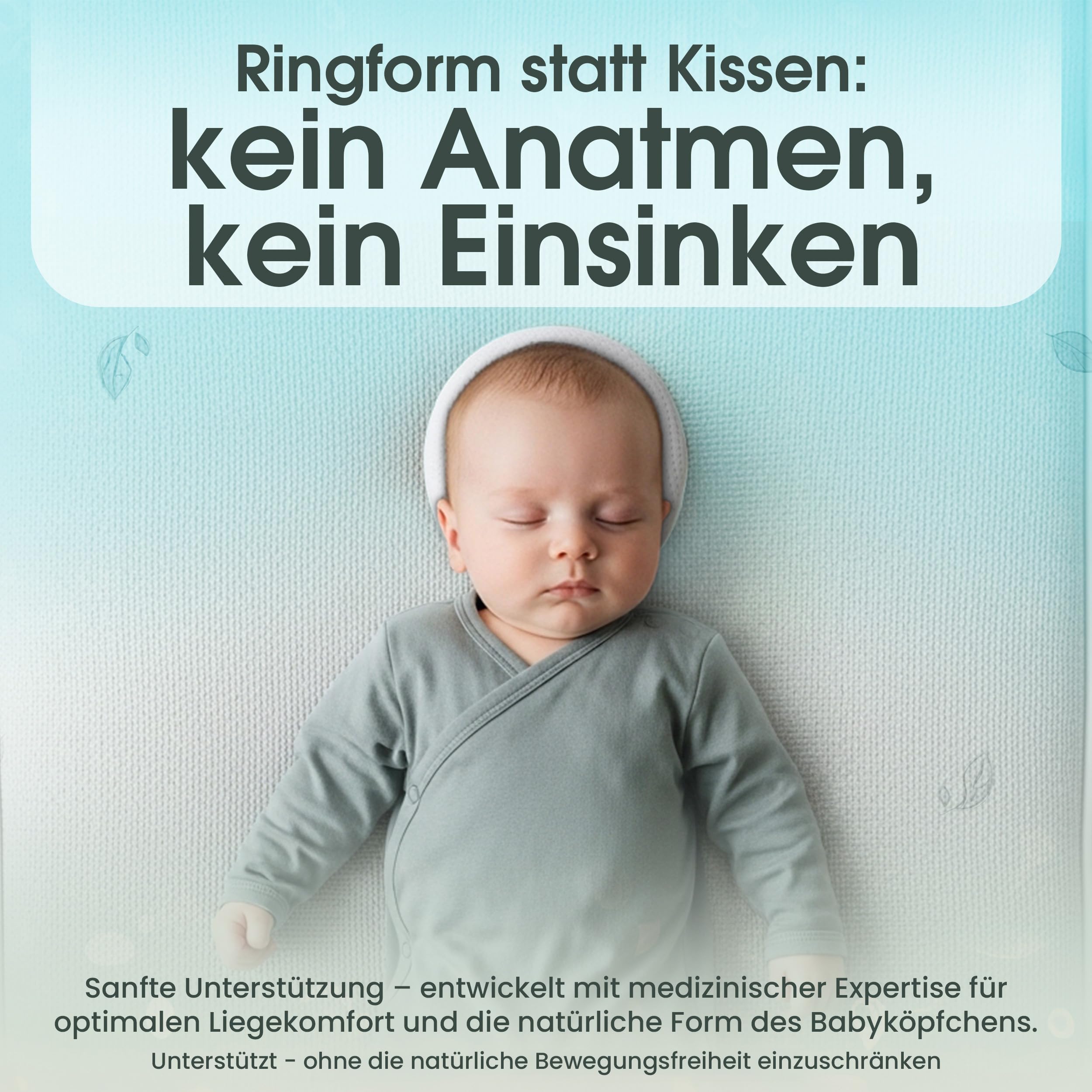 Medizinisch patentiertes Babykissen gegen Plattkopf, Kopfverformungen und Flachkopf | Grau
