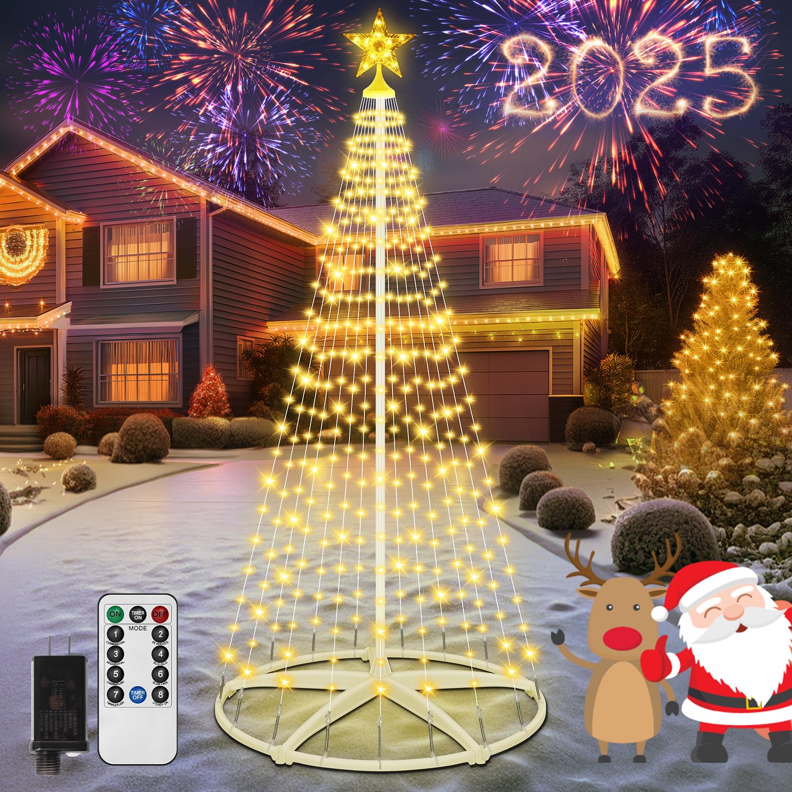 HELESIN Christmas Cone Tree Light, 7.5ft 310 LED Artificial Tree with Star Topper, DIY LED Light Show Tree Light Music sync with Remote APP Control for Party Indoor Outdoor Decorations (Warmwhite)