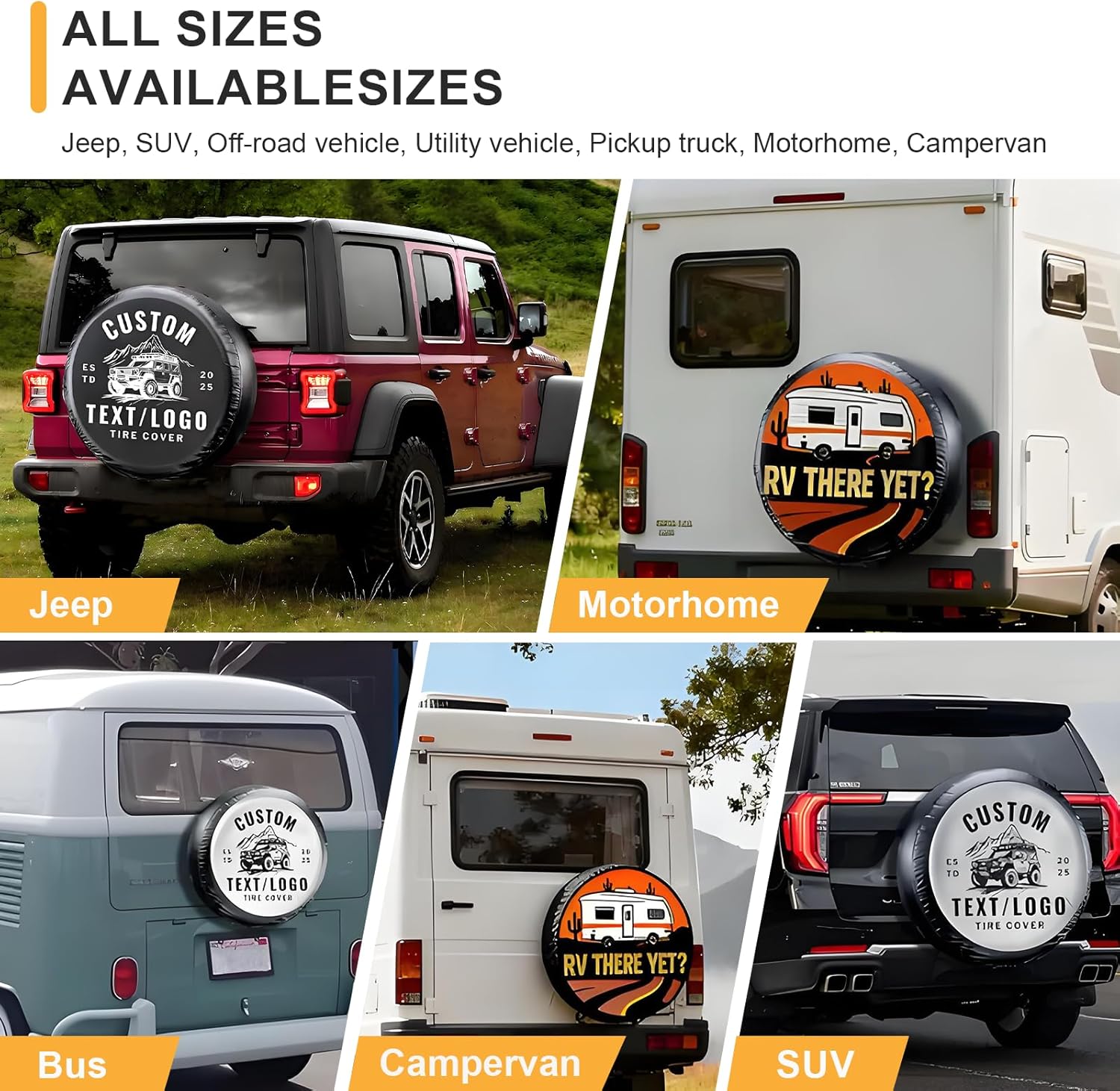 Custom Spare Tire Cover for Trailers Design, Personalized Wheel Tire Covers with Logo/Photo/Text, PVC Leather, Compatible for Trailer Jeep Wrangler Trailer SUV Bronco RV