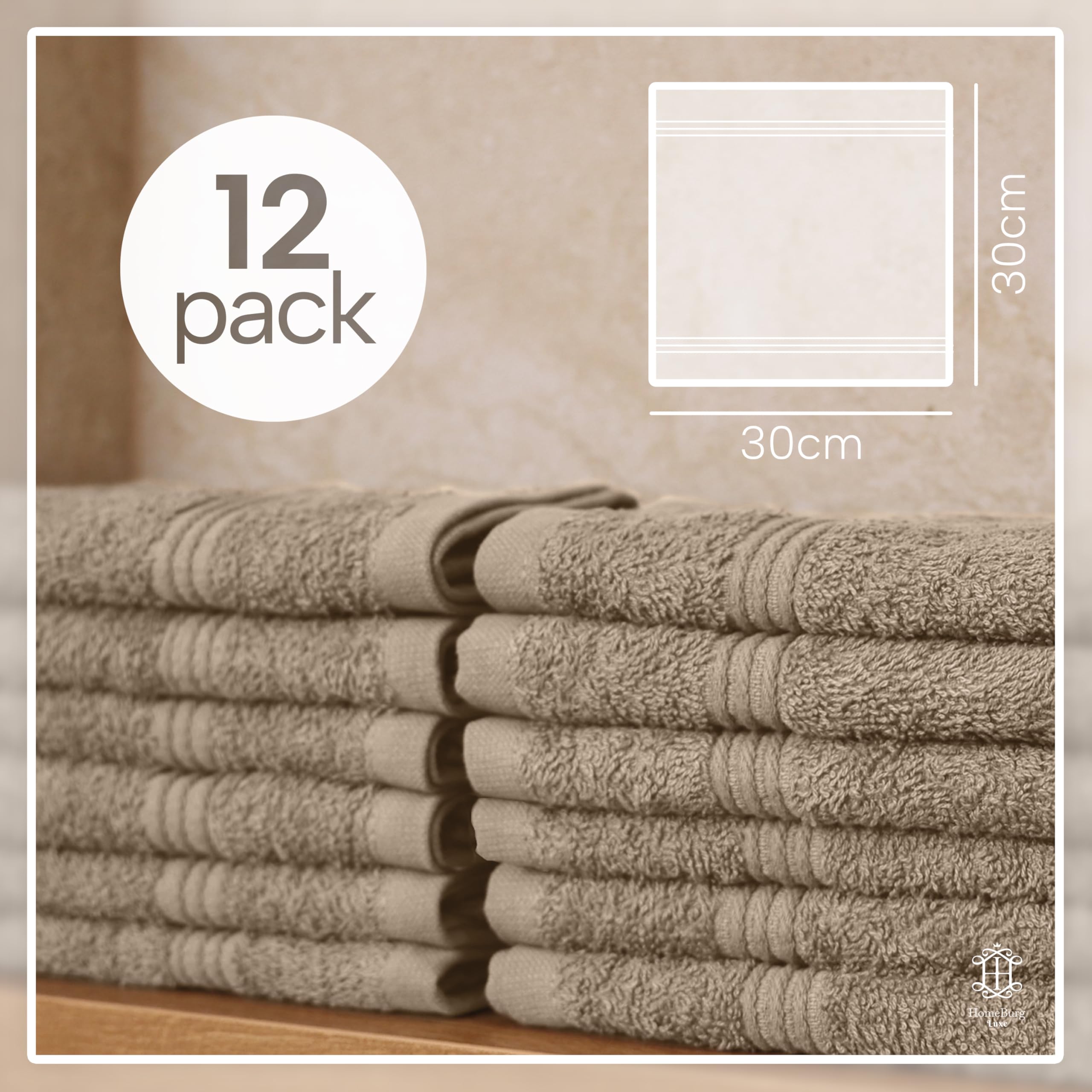 HomeBurg Luxe 12-Piece Washcloth Set, 100% Cotton, Soft & Absorbent, Easy Care, Premium Towels for Face & Daily Use - Image 2