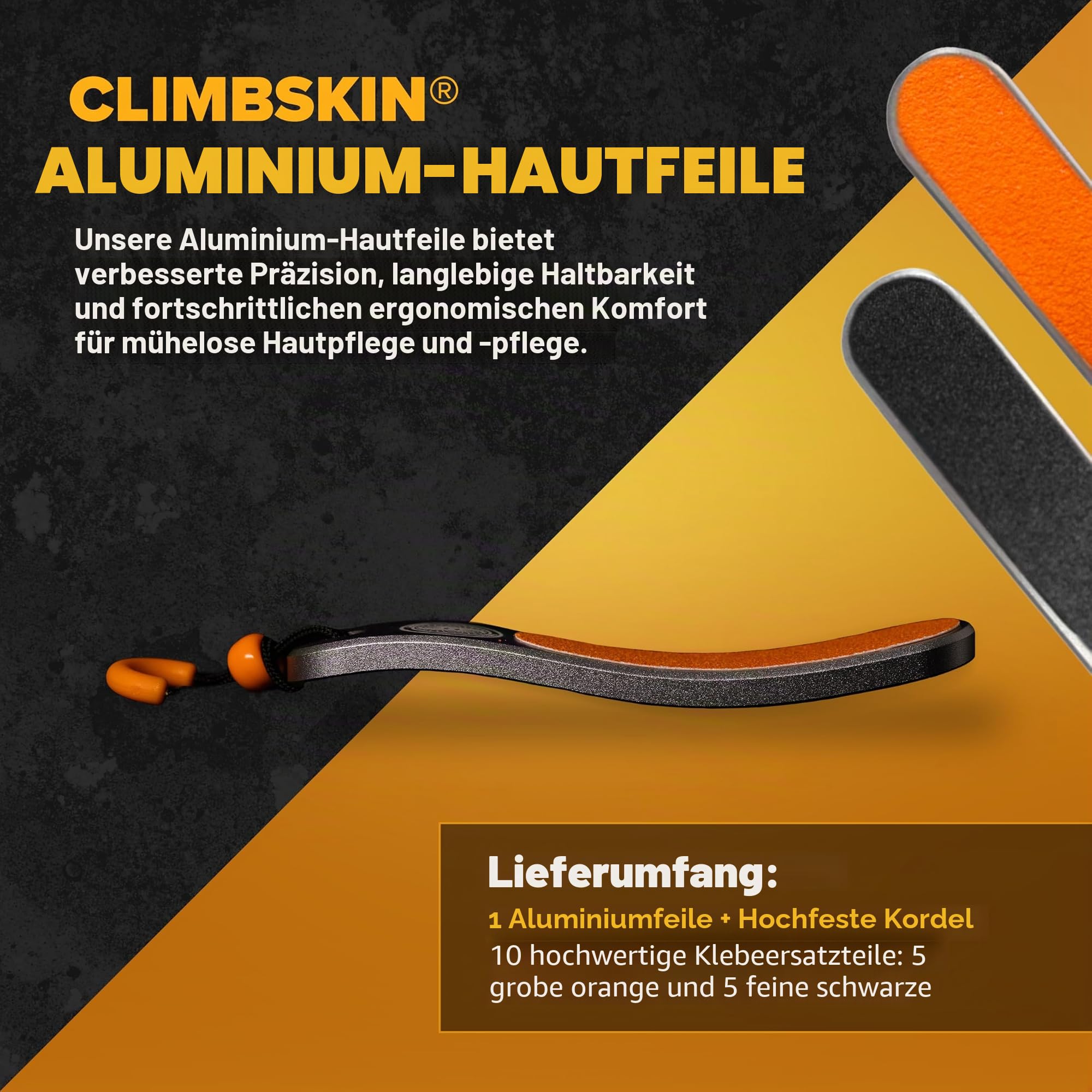 Climbskin Professionelle Aluminiumfeile mit 10 Ersatzminen | ergonomisch, leicht und langlebig | pflegt die Haut und entfernt Schwielen und Härten | Klettern, Crosstrainning und Fitness