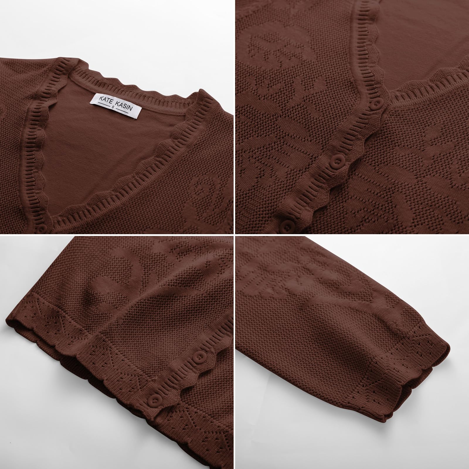 Kate Kasin Cardigan corto da donna 2025 alla moda leggero con maniche a 3/4 abbottonatura all'uncinetto coprispalle top Pistacchio strutturato