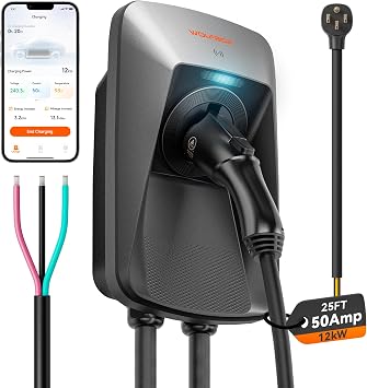 WOLFBOX 50amp Level 2 EV Charger,Hardwired with J1772 Connector,240VWE50