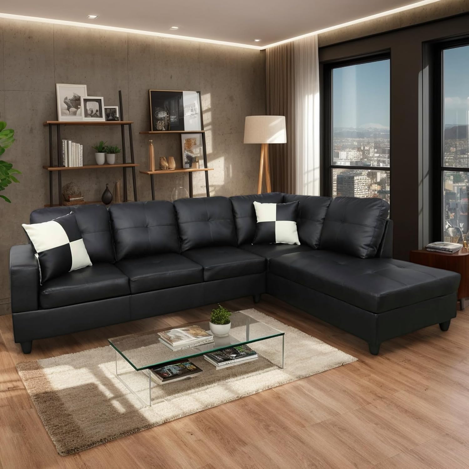 L-Shaped Combination Sofa Set, Luxurious Synthetic Leather Living Room Sofa, Suitable for Living Rooms, Bedrooms, Apartments, and Offices - Thumbnail 2