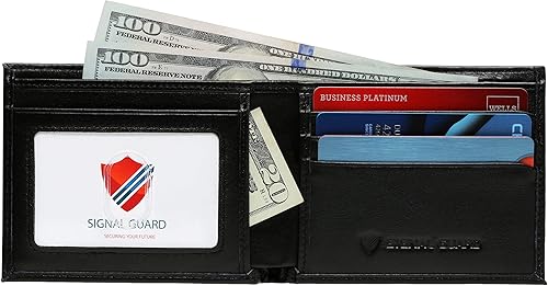 Miniatura 4 de Cartera de piel con bloqueo RFID para hombre, protección de tarjeta de crédito, excelente plegable de viaje, cartera con bloqueo RFID, Negro -,