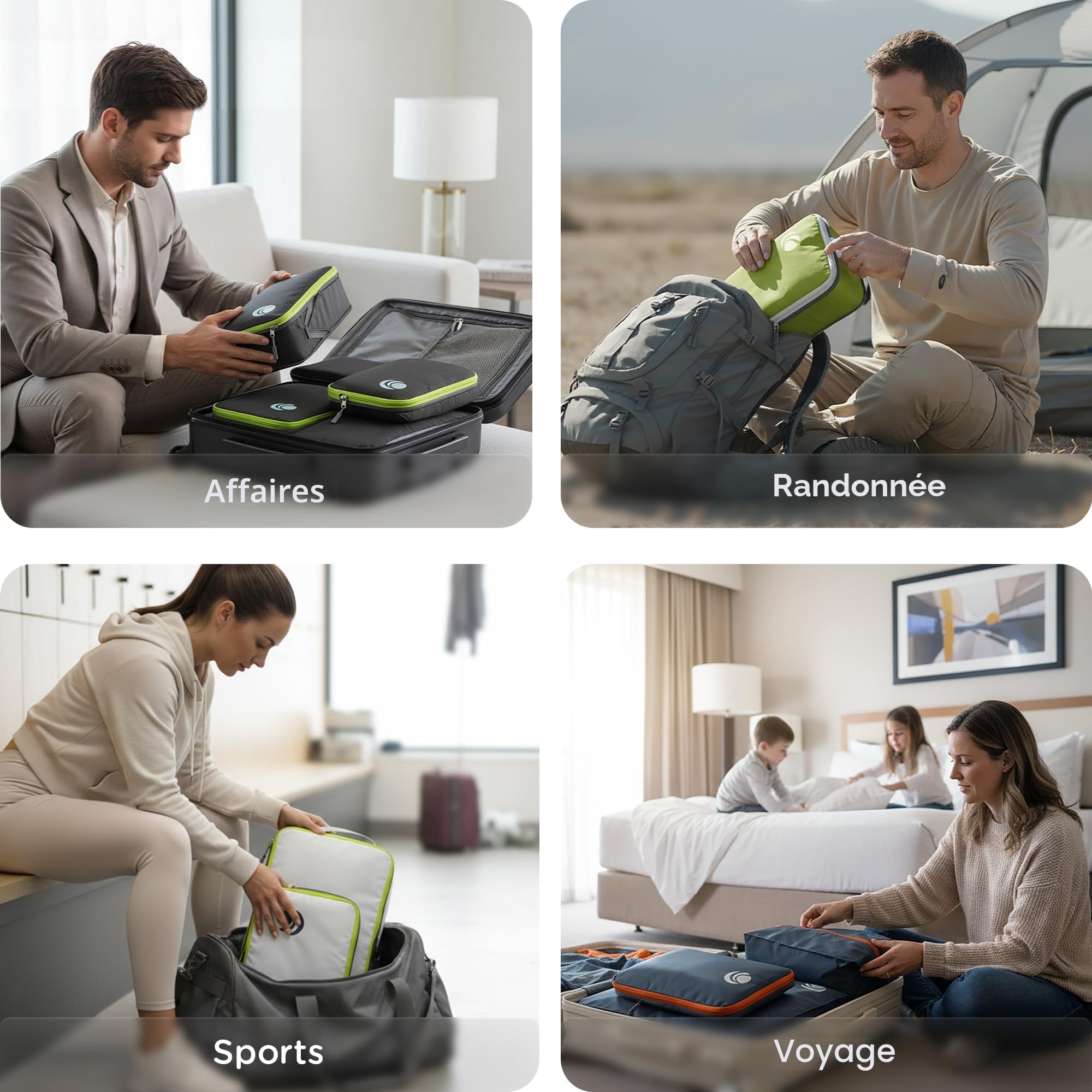 Cipway Organisateur Valise pour Voyage, Organiseur de Bagages Ultraléger Extensible Rangement Sac de Compression Voyage（Vert sauge，8Pièces）