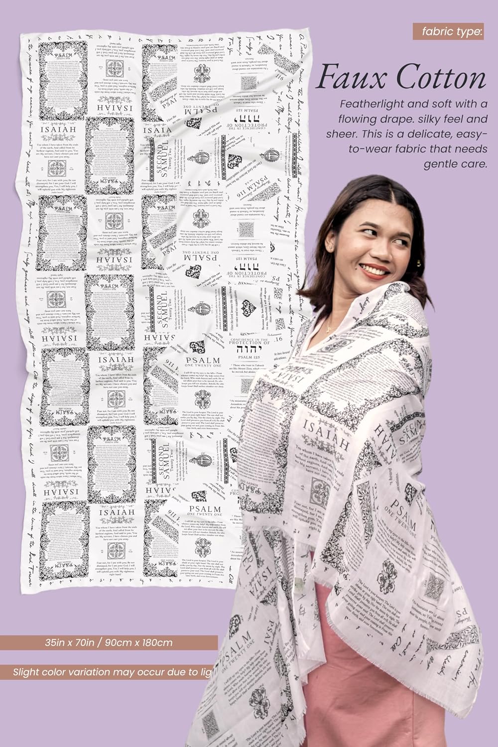 Protection Bible Verse Shawl with Psalm 91 – Vintage Scripture Scarf with 7 Bible Verses, Christian Gift Women