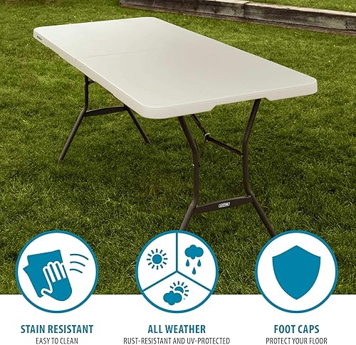 Miniatura 7 de Lifetime 80753 Mesa comercial plegable en la mitad, 6 pies, almendra