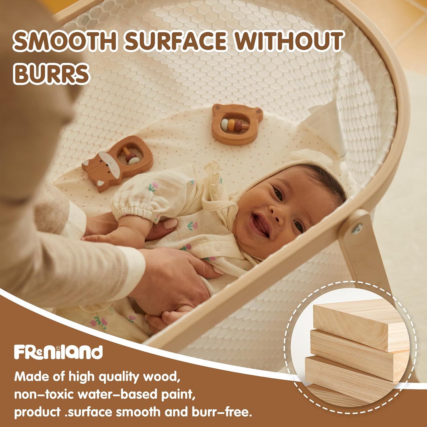 Freniland Wooden Montessori Toys, 5-Piece Wooden Baby Toys, Bear Wooden Baby Rattle, Fox Stacking Ring,Wooden Car Push and Pull Toys, Bear Grasping Toys,Newborn Baby Gift Sets for Boys and Girls - Image 3