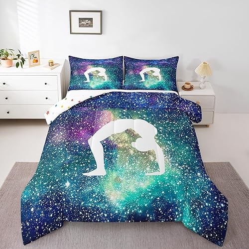 Erosebridal Juego de edredón de gimnasia para niñas y mujeres, regalo para amantes de la gimnasia, juego de ropa de cama de galaxia morada, tamaño disponible en Yaxa Costa Rica