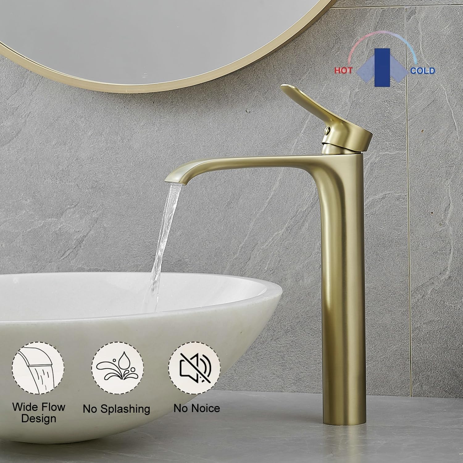Bathroom Sink Tap Tall Basin Mixer Tap Gold Brushed Mono Waterfall Lavatory Vessel Sink Mixer Tap Single Lever - Image 4