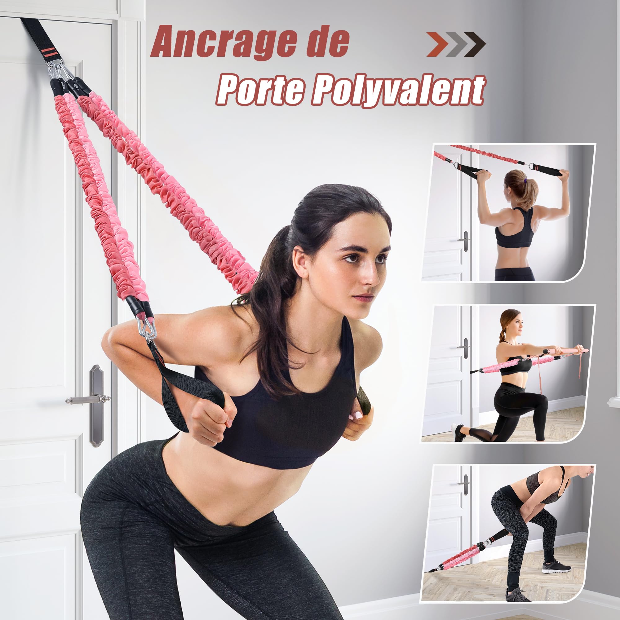 ALongSong Elastiques de Musculation Barre de Pilates avec 6 Bandes de Résistance Élastique 180LBS ou 240LBS Ancrage de Porte Réglable Amovible pour Sport Maison Fitness Yoga Étirement Squat