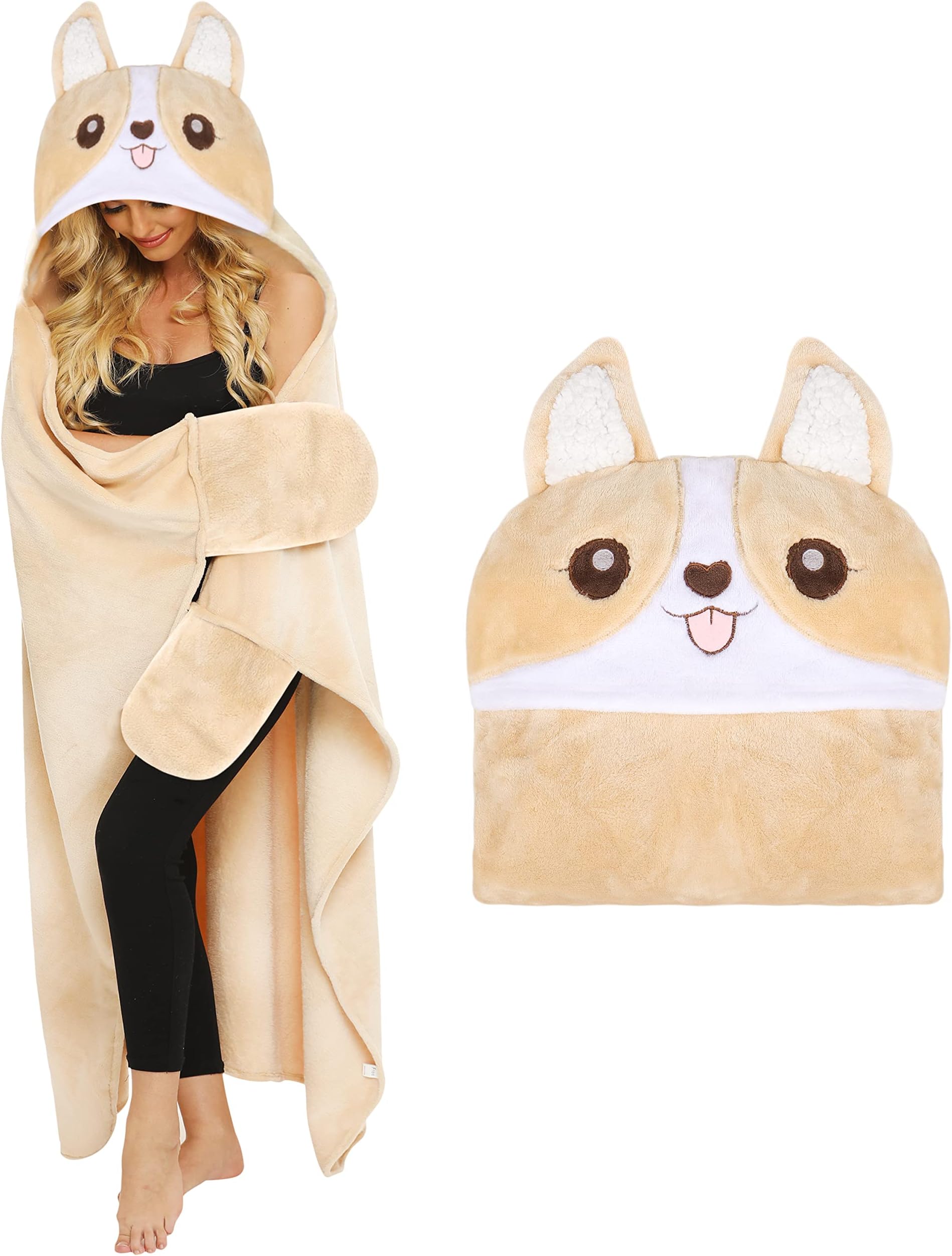 Wearable Hooded Blanket Soft Cute Warm Fluffy Sloth Penguin Cat Highland Cow Capybara Shark Hooded Blanket 59 * 51 inch