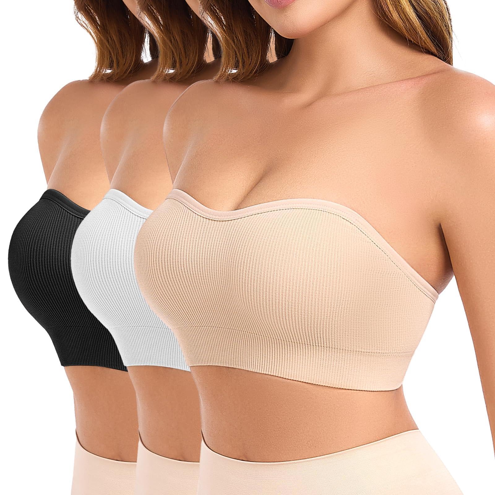 Brasier bandeau sin tirantes para mujer, sin tirantes, agarre de silicona antideslizante, acolchado y sin costuras, parte superior de tubo convertible
