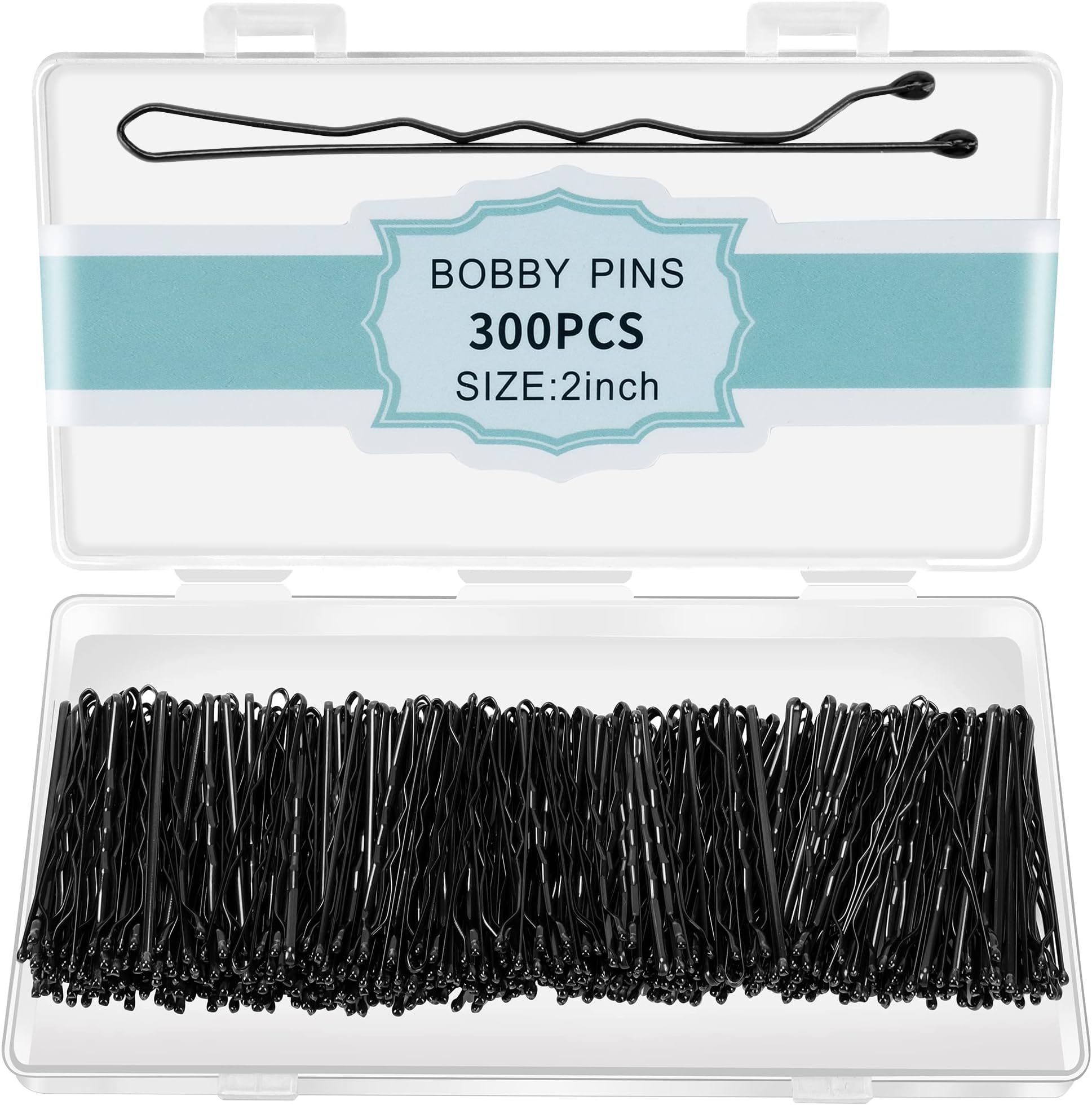 300 Pcs Bobby Pins Black, Hair Pins for Women Girls and Kids, Invisible Wave Hair clips Bulk with Storage box, Pain-Free Hairpins（2 Inch Black）