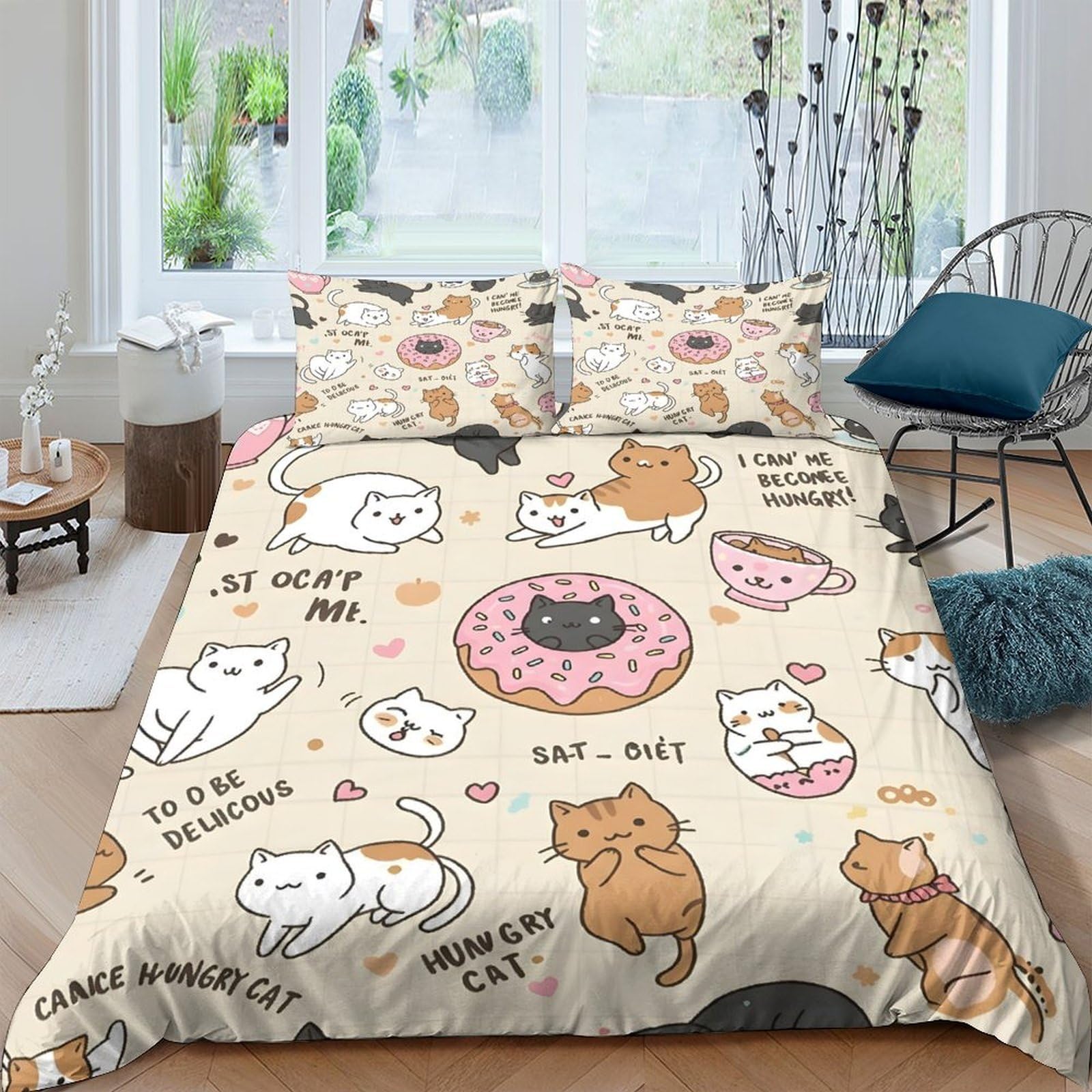 Ctjqhvkz Style-7 3D Printed Cute Cat Donut Fitted Sheet Microfiber Soft Anti-Slip Animal Bed Sheet For Bedroom Dorm Mattress Decor Single（135X200cm）