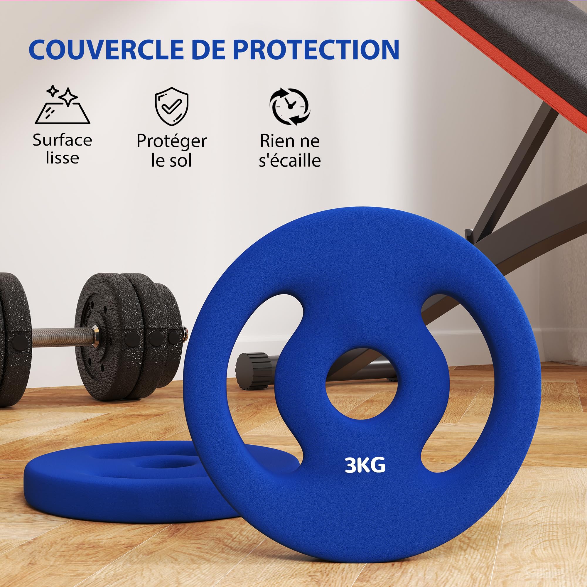 SPORTNOW Gewichtsplatte 2 x 3 kg, Hantelscheiben für Stangen Ø 2,5 cm, mit Griffen, leicht zu greifen, für Zuhause, Fitnessstudio, Gewichtheben, Metall, Blau