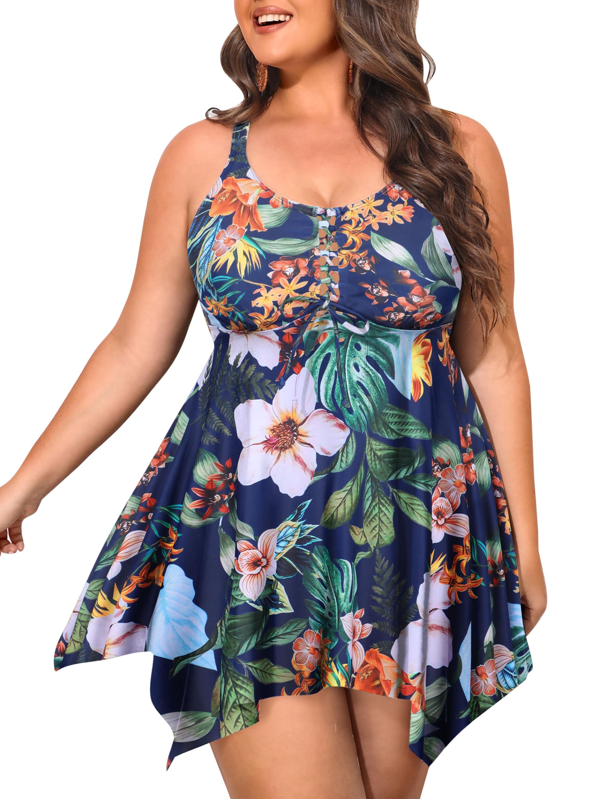 NIeyook Womens Plus Size Tankini Swimsuit 2026 Two Piece Tummy Control Bathing Suits for Women Swim Dress with Shorts