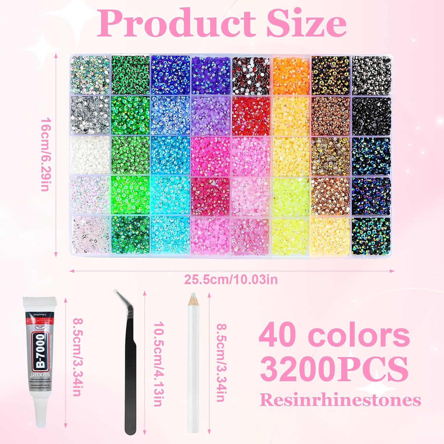 40 Colors Resin Jelly Rhinestones for Bedazzling,3mm 32000 Pcs Bedazzler Kit with Rhinestones,Bedazzling Kit with 3Pcs 10ml B7000 Glue &1 Tweezers,for DIY Crafts Clothing Tumblers Mugs Decor Nail Art image 2