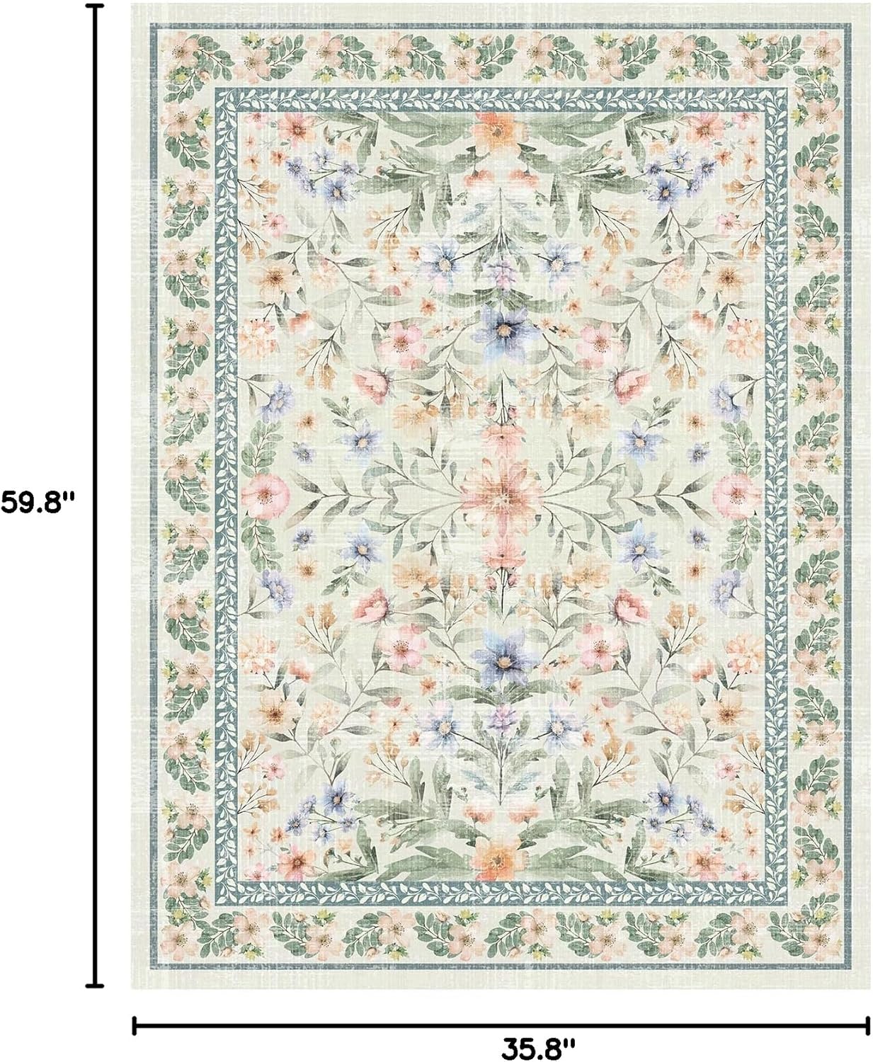 washable beige area rug 3' ×5' floral green pink large living room rug boho non-slip soft oriental vintage bedroom carpet colorful dining room nursery home office indoor decor beige/green 3'×5'