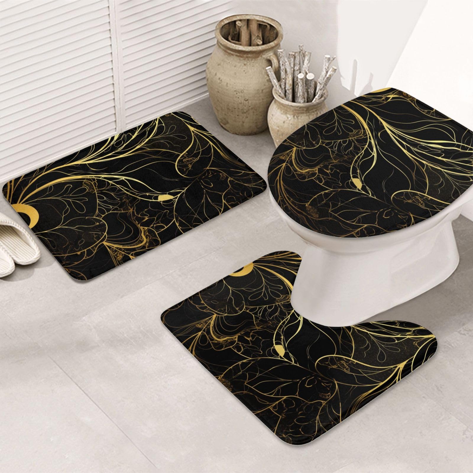 Tapis de bain antidérapant absorbant lot de 3 pour WC et douche