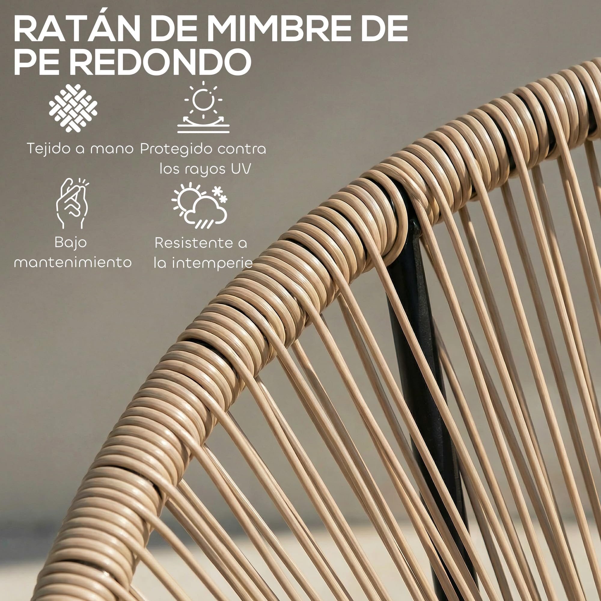 Outsunny Conjunto de 2 Sillas Acapulco de Jardín de Ratán Sintético | Sillas de Jardín Exterior, Silla Acapulco Exterior, Estructura de Acero Triangular, Balcón, Terraza, Carga 120 kg, Natural