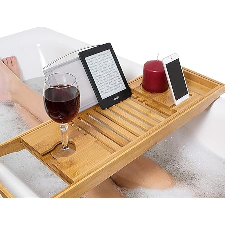 Softmate バスタブトレー バステーブル 大サイズ バスブックスタンド 伸縮式 バスタブラック 竹製 お風呂用品