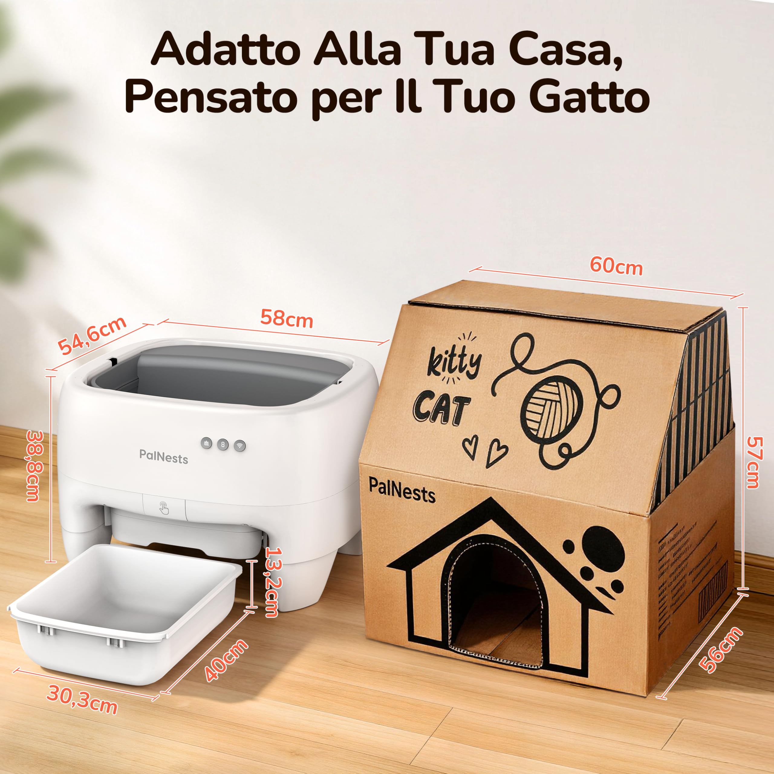 Lettiera Gatto Autopulente, Lettiera Automatica per Gatti Sicurezza Anti-Pizzicamento, Design Aperto con Ingresso dall'Alto per Gatti Grandi e Multipli, Controllo APP, Deodorizzazione, Bianco